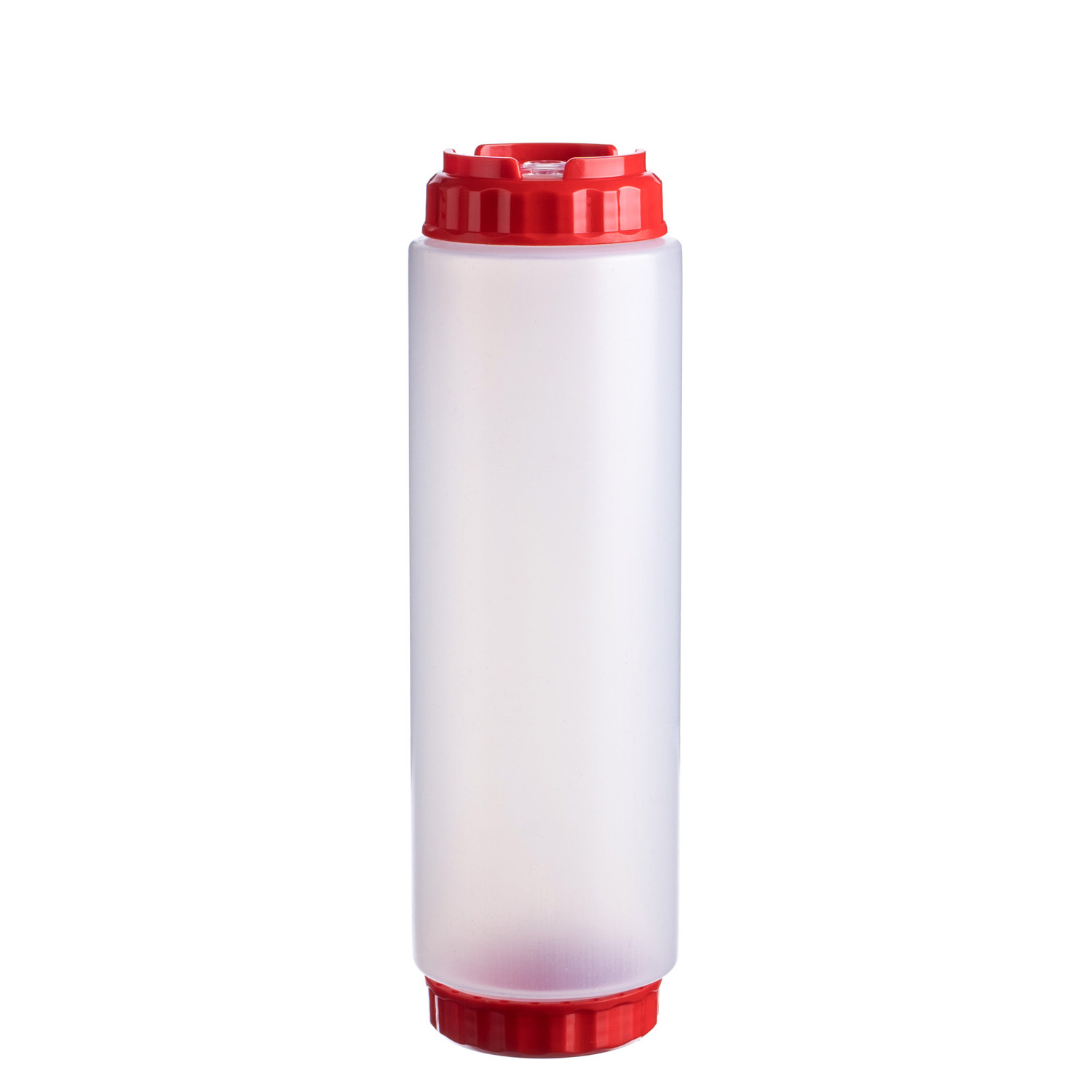 Емкость для соуса 1000 мл. d=75 мм. h=257 мм. c 2 крышками, с силик. носик. широкая прозрачная, крышки красные GP /1/96/ ВДОХНОВЕНИЕ