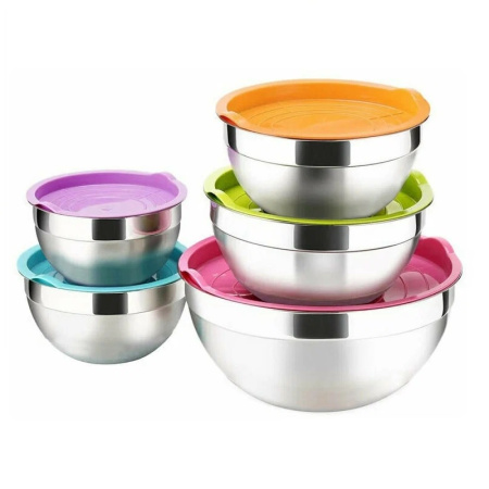 Миска 1,4 л. d=18 см. h=9 см. полусферическая, нерж. с оранжевой крышкой п/п MGsteel /1/