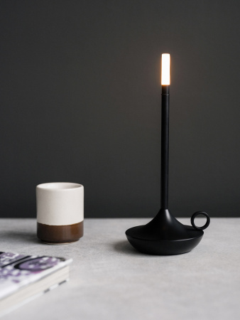 Лампа настольная беспроводная d=11 см. h=25,5 см. 1 цвет, 3 режима яркости, алюм., черная LED CANDLE MGline /1/20/ АКЦИЯ