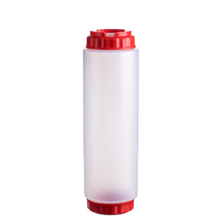 Емкость для соуса 1000 мл. d=75 мм. h=257 мм. c 2 крышками, с силик. носик. широкая прозрачная, крышки красные GP /1/96/ ВДОХНОВЕНИЕ