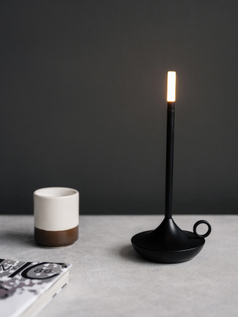 Лампа настольная беспроводная d=11 см. h=25,5 см. 1 цвет, 3 режима яркости, алюм., черная LED CANDLE MGline /1/20/ АКЦИЯ