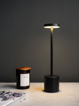 Лампа настольная d=8 см. h=34 см. 3 цвета, сенсорная регулировка яркости, алюм., черная LED METAL MGline /1/20/ АКЦИЯ