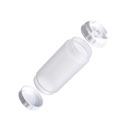 Емкость для соуса  500 мл. d=70 мм. h=166 мм. с 2 крышками, с силик. носик. широкая прозрачная, крышки белые GP /1/96/ ВДОХНОВЕНИЕ