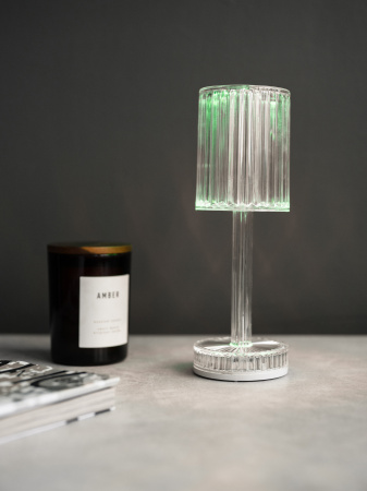 Лампа настольная беспроводная d=8,5 см. h=24,5 см. 15 цветов, 7 режимов яркости, нерж./акрил, прозрачная LED GATSBY MGline /1/20/