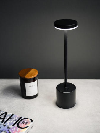 Лампа настольная d=8 см. h=34 см. 3 цвета, сенсорная регулировка яркости, алюм., черная LED METAL MGline /1/20/ АКЦИЯ