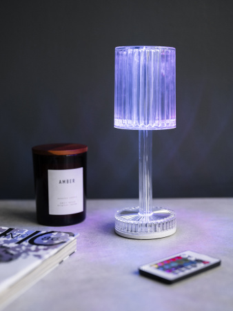 Лампа настольная беспроводная d=8,5 см. h=24,5 см. 15 цветов, 7 режимов яркости, нерж./акрил, прозрачная LED GATSBY MGline /1/20/