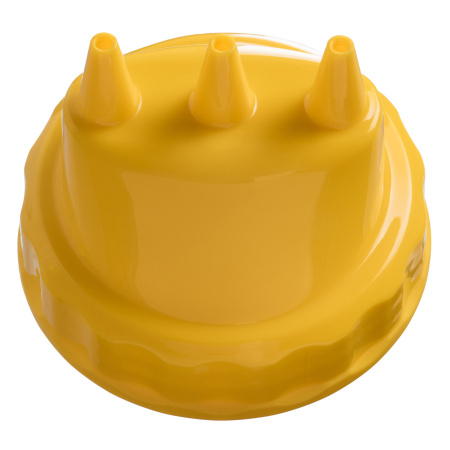 Емкость для соуса  500 мл. d=70 мм. h=200 мм. с 2 крышками 3 носика, широкая прозрачная, крышки желтые GP /1/96/