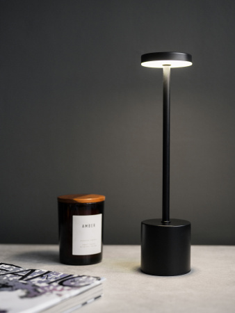 Лампа настольная d=8 см. h=34 см. 3 цвета, сенсорная регулировка яркости, алюм., черная LED METAL MGline /1/20/ АКЦИЯ